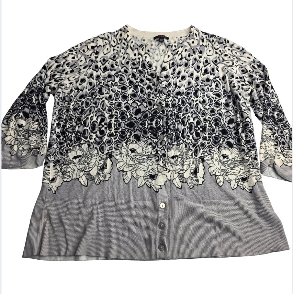 Cyrus 2X Gray Leopard Print Cardigan Sweater Button Down Soft Sexy CT-3064